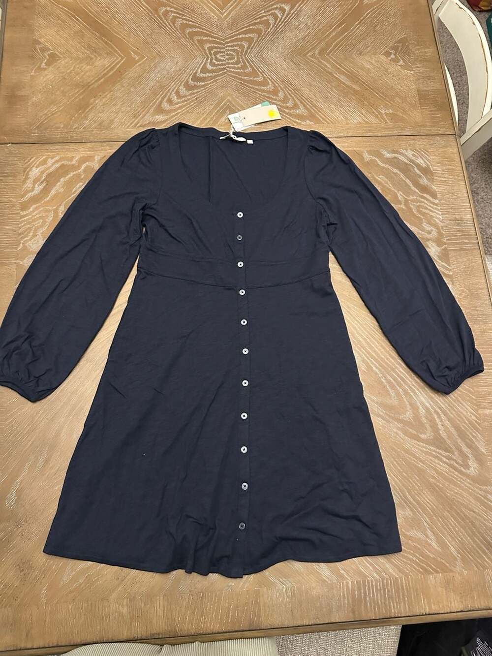 Boden Navy Button Through Long Sleeve Mini Dress Size US 8R